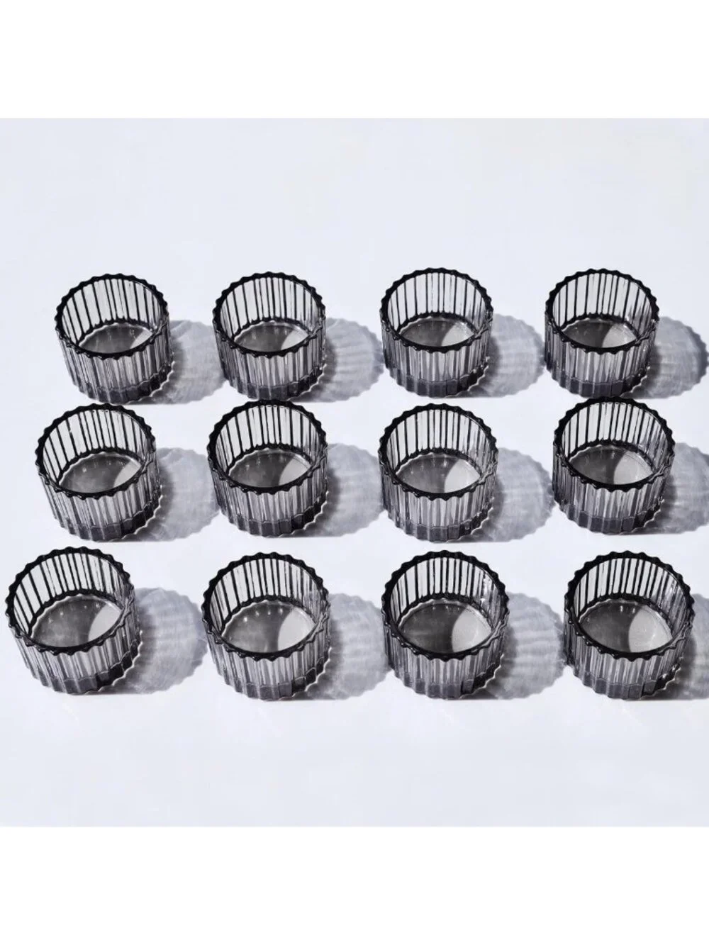 24pcs Smoky Grey Ribbed Tealight Candle Holders - Elegant Votive Decor
